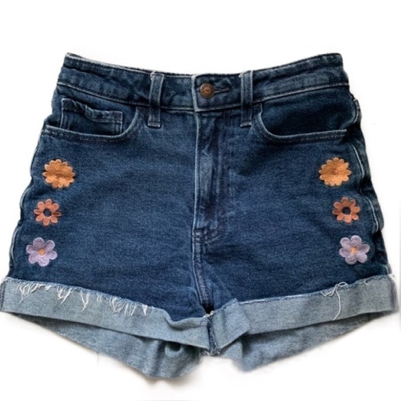 Hollister Pants - Hollister Floral Embroidered Cutoff Denim High Waisted Shorts